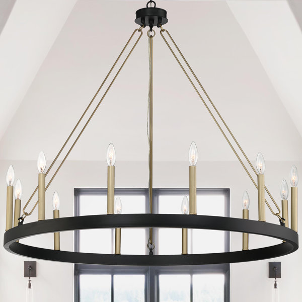 Gracie Oaks Elkita 12 Light Candle Style Wagon Wheel Chandelier